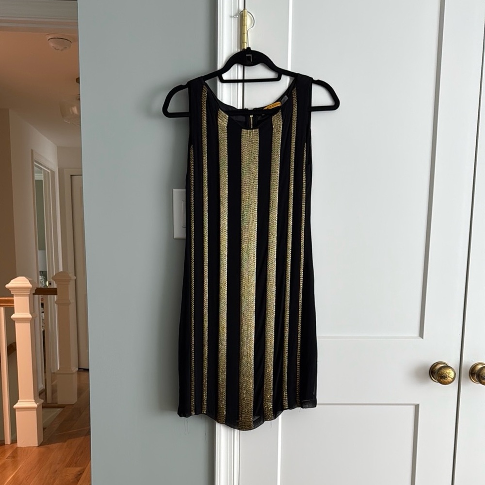 Alice + Olivia Black and Gold Beaded Mini Dress